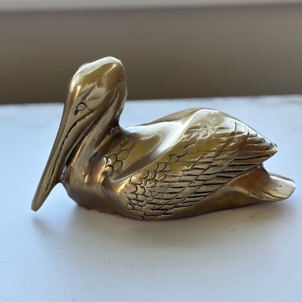 Vintage Brass Pelican Figurine MCM Nautical Coastal Decor Mid Century Modern